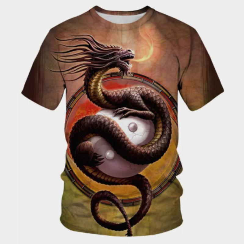 Letní pánské tričko s potiskem draka, módní, ležérní, s krátkým rukávem, denní pouliční oblečení, nadměrné, s kulatým výstřihem, pulovr