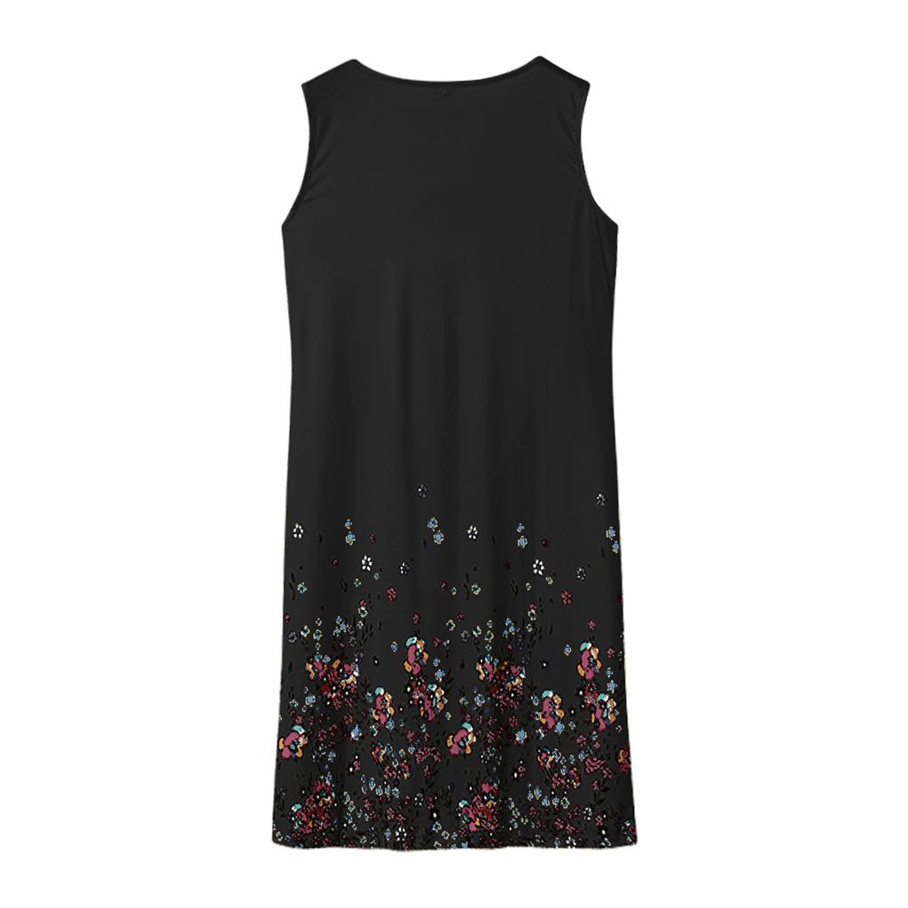 Women's Summer Loose Casual Skirt Print Chest Pleated  Sleeveless Dress