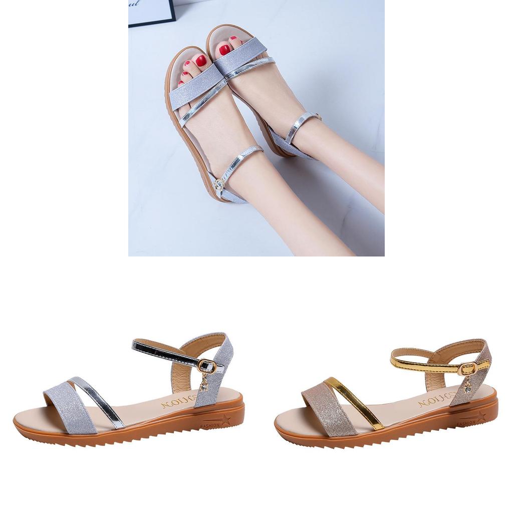 Sporty Flat Sandals For Women With Pu Material And Elevating Buckle For Summer Casual Wear