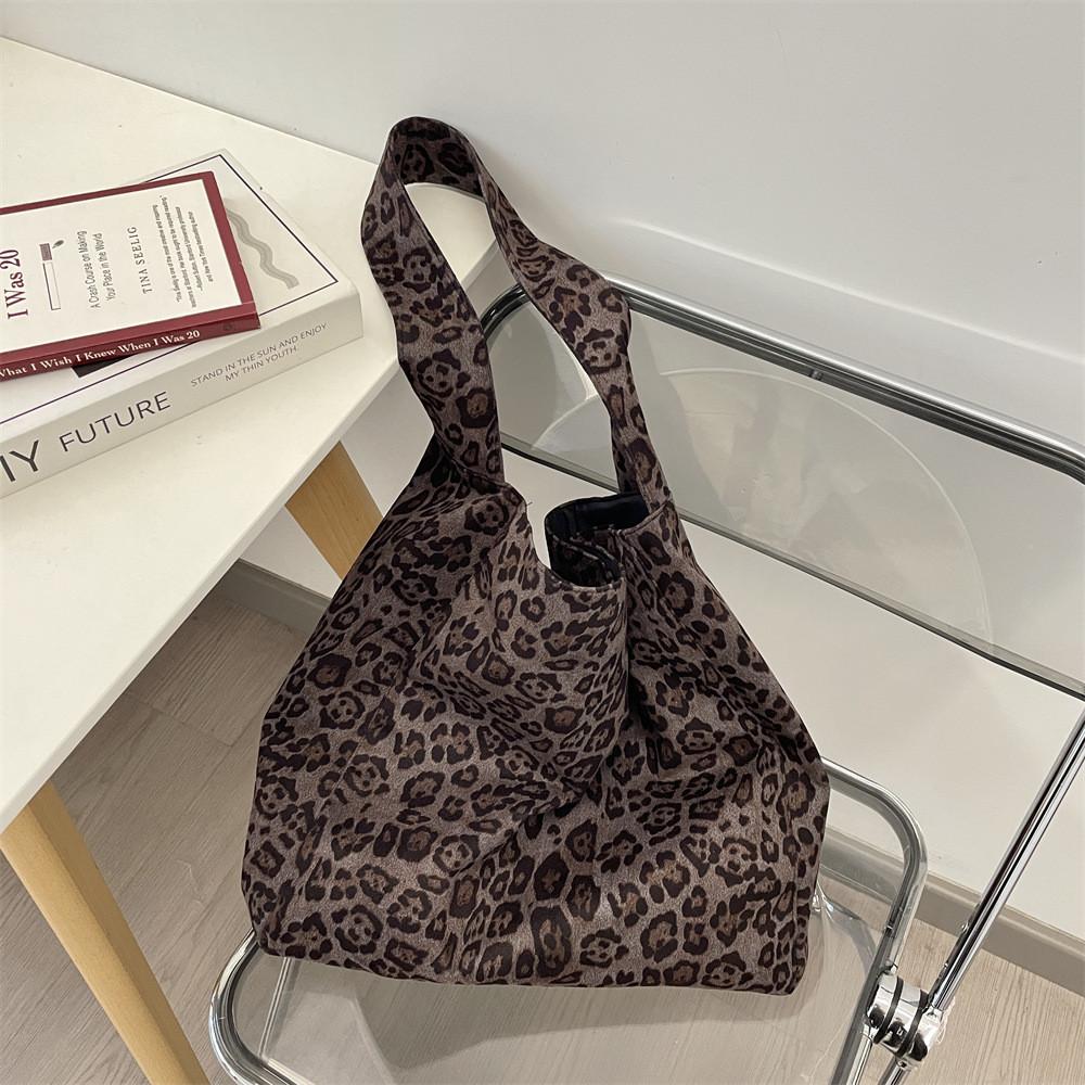 Suede Leopard Print Tote Bag With Large Capacity For Casual Daily Use