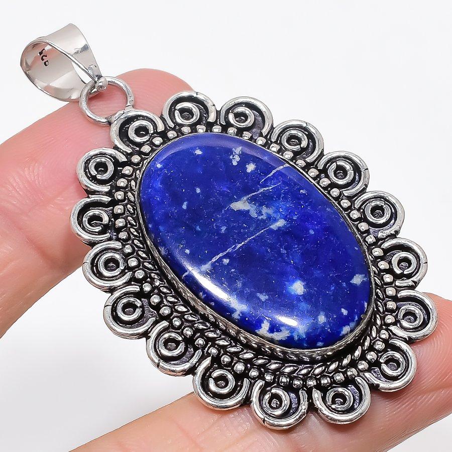 Lapis Lazuli Gemstone Handmade 925 Sterling Silver Jewelry Pendant 2.56" KJ-80