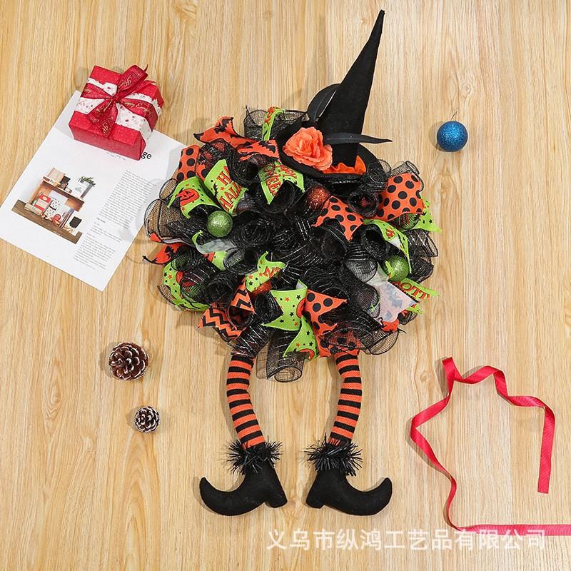 Halloween Door Wreath Decor With Striped Witch Legs Hanging Garland Party Home Decoration