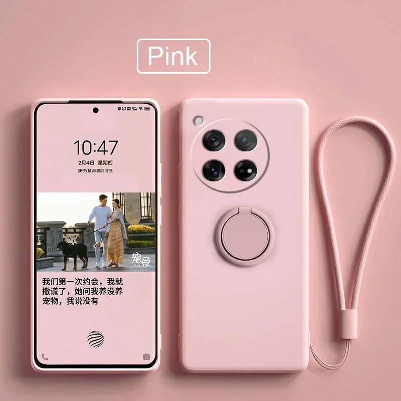 

Чехол для OnePlus 13 12 Чехлы Жидкий Силикон Кольцо Подставка Телефон Чехол Коке для OnePlus 1+12 13 Чехол Противоударный Бампер Задняя Крышка Funda For OnePlus 13 розовый