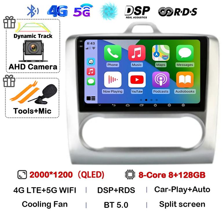 Android 14 Carplay Auto Car Radio For Ford Focus 2 3 Mk2 Mk3 2004 2005-2011 WIFI+4G Multimedia GPS 2 Din Autoradio Player Stereo