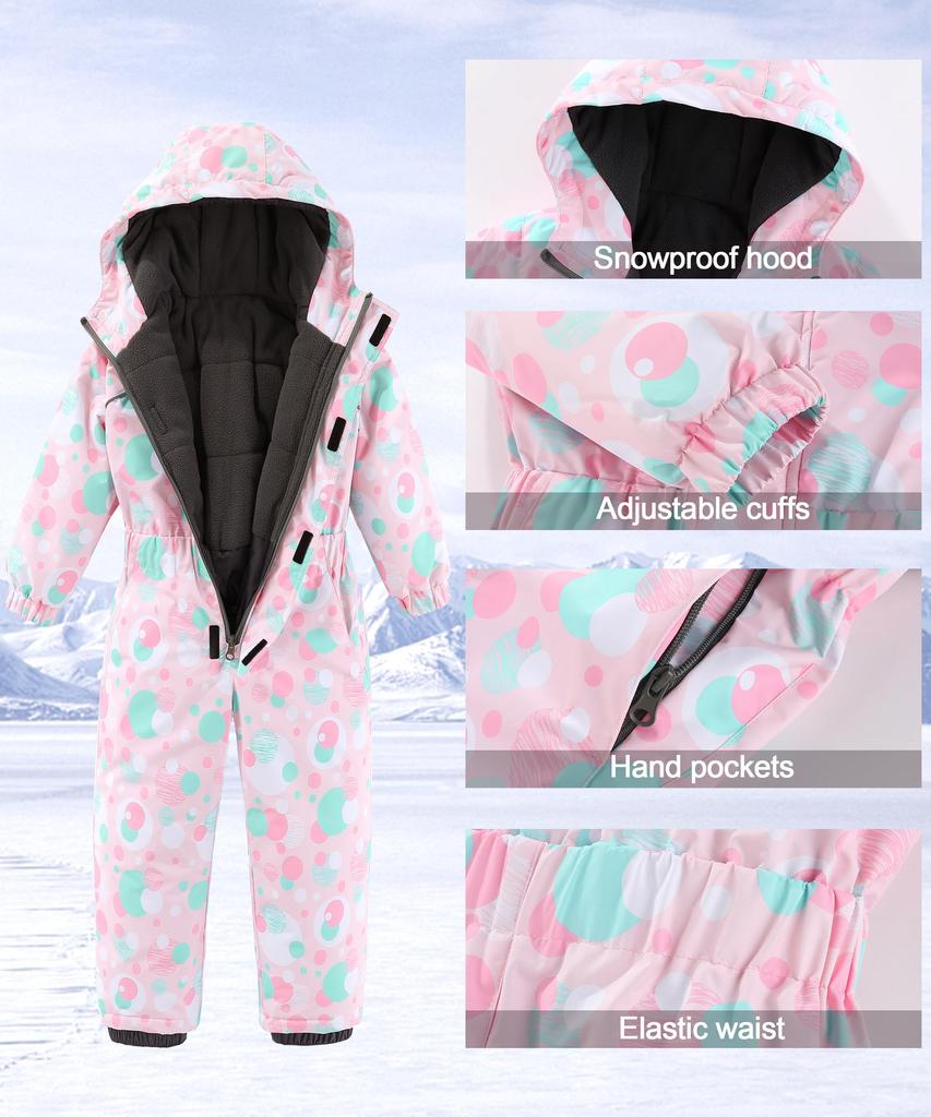 Hiheart Snowboard and Ski Adjustable and Perfect for Snow Baby Size 130 Kids' Wear, One-Piece Jumpsuit, Size, Waterproof, Warm, Play, Pink,