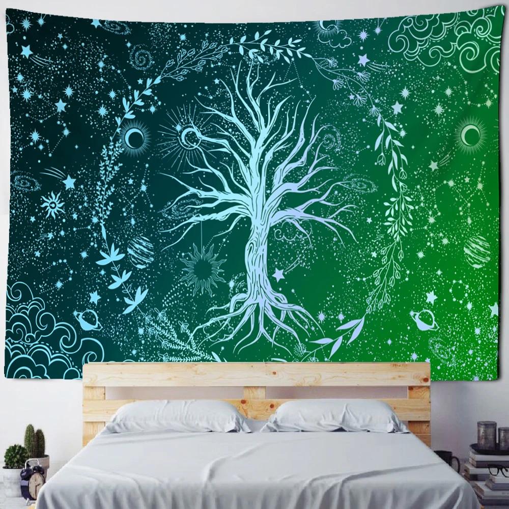 Kleurrijk Levensboom Wandkleed Wanddecoratie Natuurlandschap Hippie Tapijt Psychedelische Hekserij Esthetiek Kamer Woondecoratie