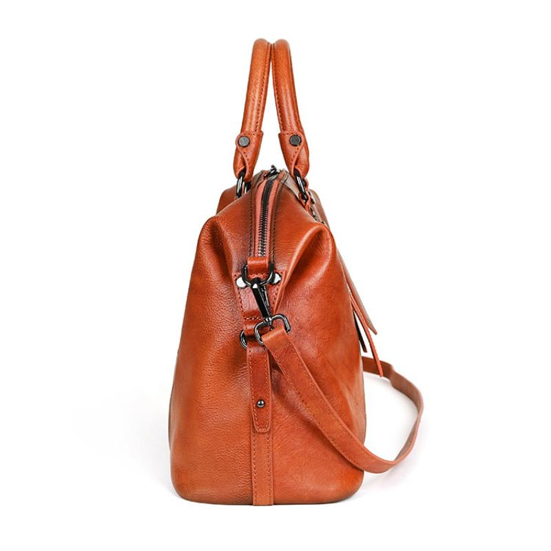 Johnature Vintage-Handtasche aus echtem Leder, große Kapazität, lässige Tragetasche, einfarbig, vielseitige Umhängetasche für Damen