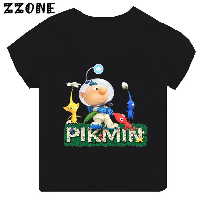 Hot Sale Video Game Pikmin 4 Print Cartoon Kids T-shirt Girls Clothes Baby Boys Black Short Sleeve T Shirt Children Tops,TH5868