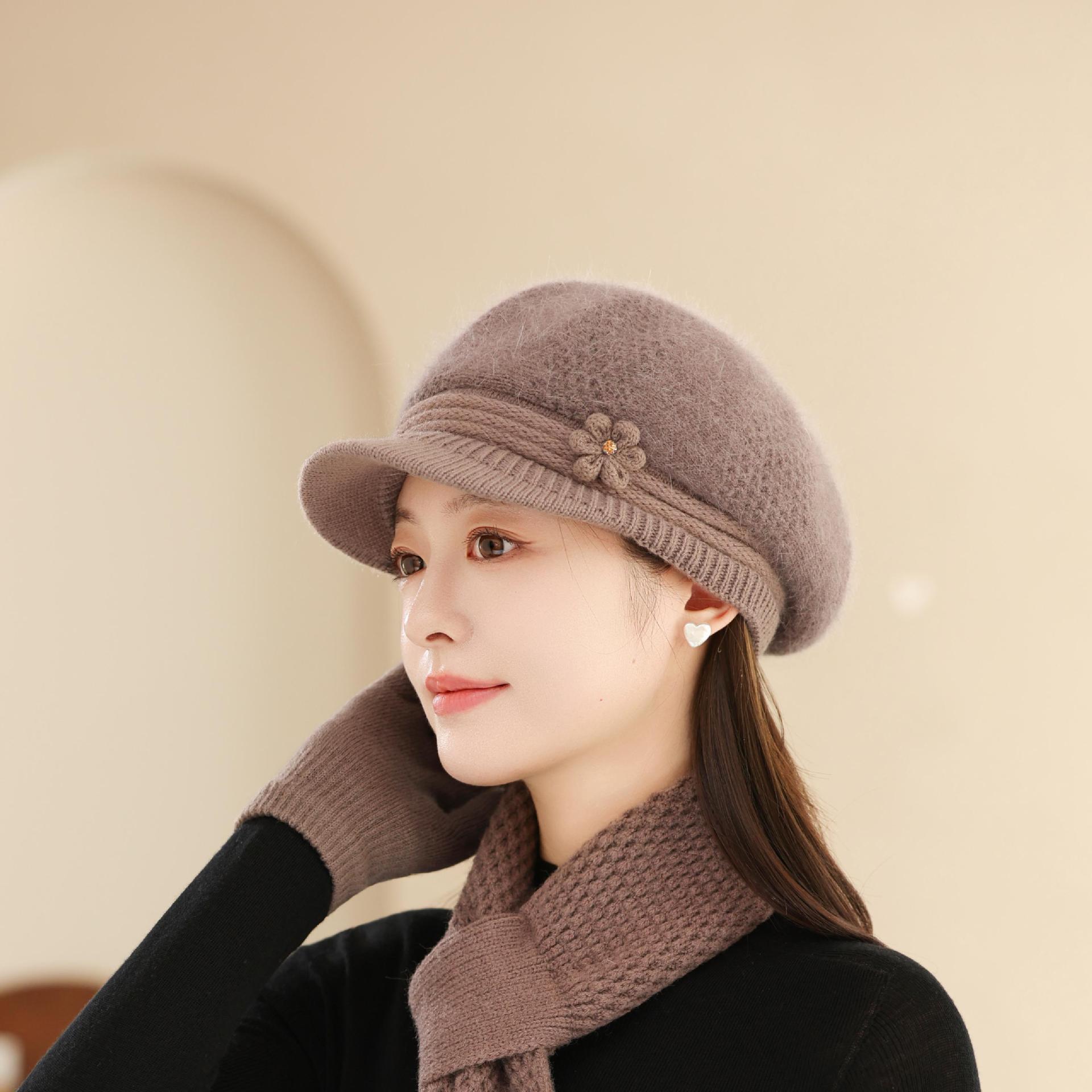 

New Rabbit Fur Hat Women s Knitted Wool Hat In The Elderly Warm Fleece Hat Cold Hat Single hat хаки