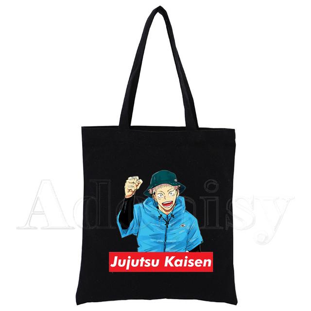 

Маленькая сумка-тоут унисекс Jujutsu Kaisen, холщовая сумка с принтом на заказ для повседневного использования, многоразовая дорожная сумка для покупок, черная 24*26cm