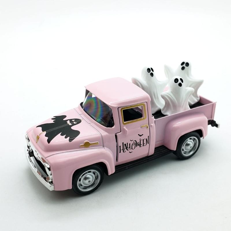 Haunted Metal Truck Halloween Collectible Alloy Car Model with Removable Ghostly Miniature Ornament Home Decors Gift