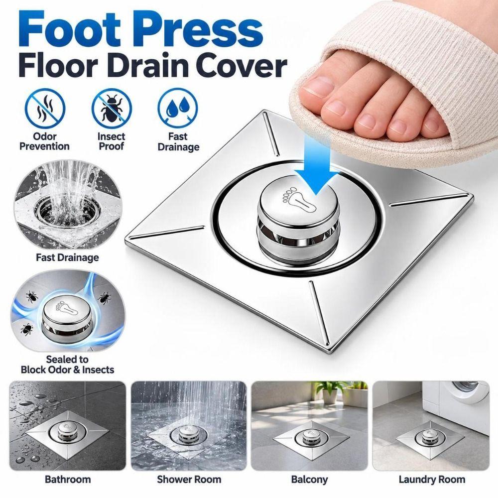 Stainless Steel Floor Drain Cover Foot Press Floor Drain Stopper Shower Room Use