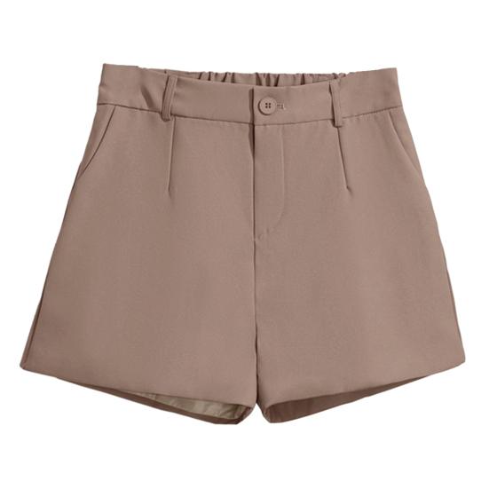 Women Shorts Elastic High Waist Button Zipper Fly Summer Suit Shorts with Pockets Solid Color