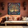Colorful Glass Oil Painting, Tree of Life, Celtic Mural, Norse Mythology, Gift Tree, Printing and Poster Decoration Core