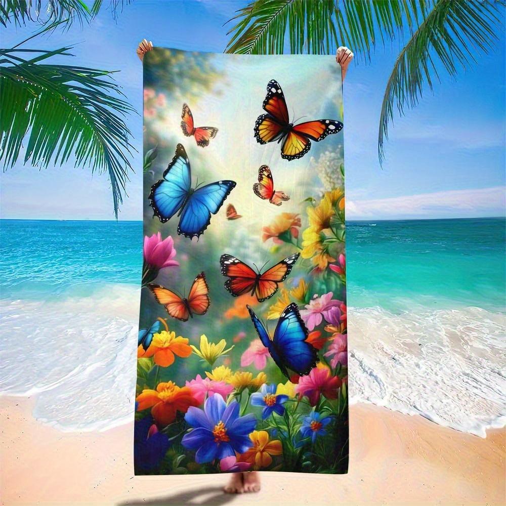 

Beach towel butterfly and flower pattern sun protection and windproof suitable for beach pool camping travel beach blanket W30*H60(CM)