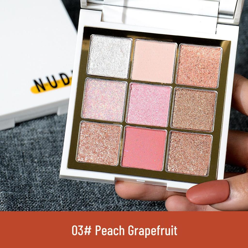 NUED Play with Color: Nine-Color Waterproof Eyeshadow Palette – Matte, Glitter, Pearlescent – Popular Niche Colors for Women.