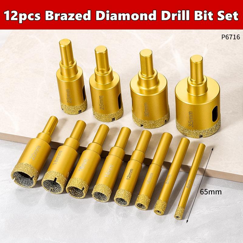 6-35mm Hole Saw Kit with Hand Tools, Granite, Tile, Ceramic12pcs Diamond Drill Bit Set for Glass, Marble & Stone