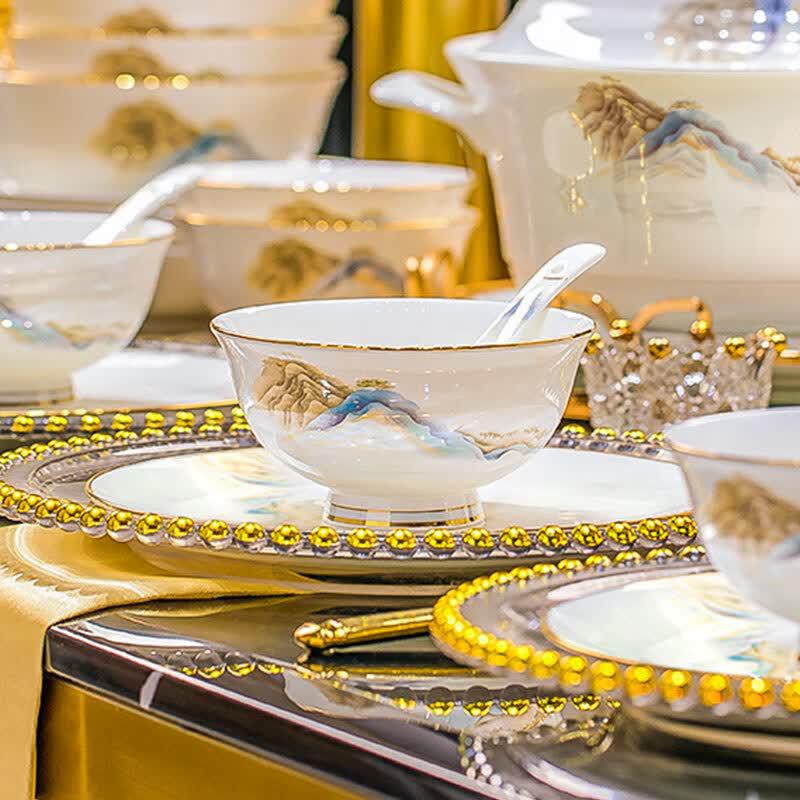 Luowei Jiangshan Ruhua 70-Piece Ceramic Dinnerware Set