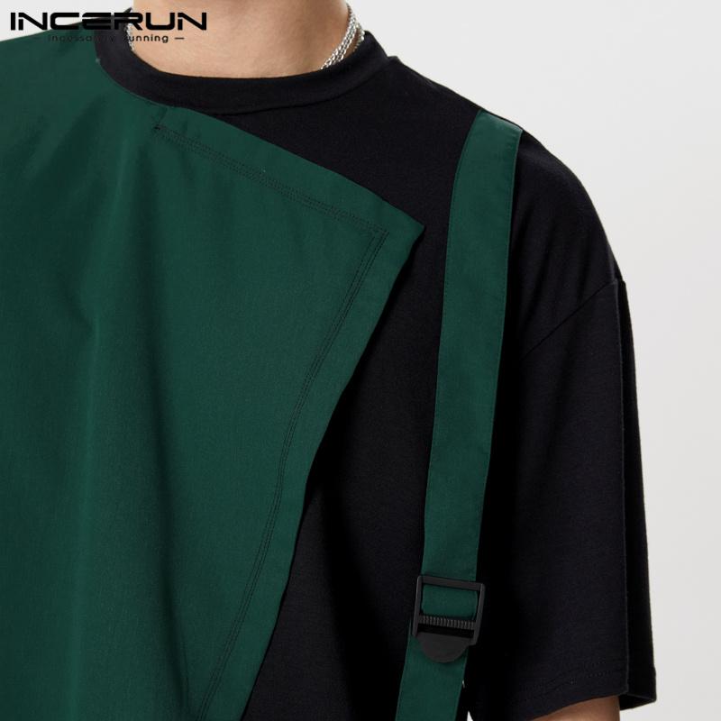 INCERUN Men O Neck Short Sleeve Tops Summer Patchwork T-shirts