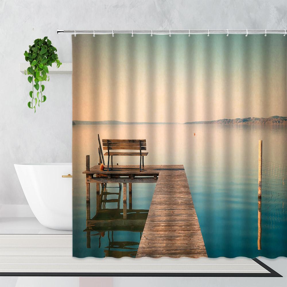 Palm Trees Beach Shower Curtains Sea Waves Island Vacation Hawaii Nature Scenery Summer Fabric Bathroom Decor Bath Curtain Hooks