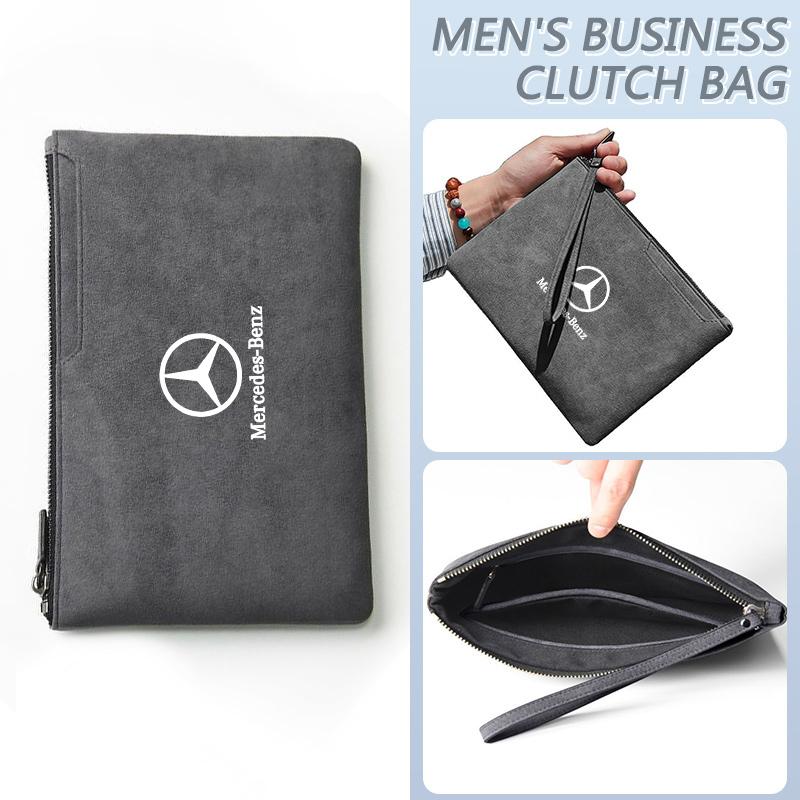 JVC4   Suede Car Driving Document Bag Credit Cards Storage Bag ID Cover For Mercedes Benz W204 W205 W212 W213 W221 GLA GLC CLK GLA AMG