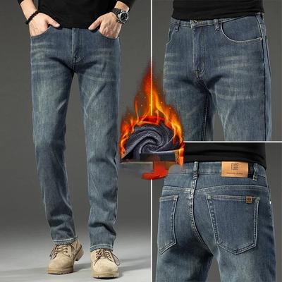 Winter Fleece Warm Jeans Thick Straight  Slim Fit Stretch Fashion Brand Casual Jean Baggy Vintage