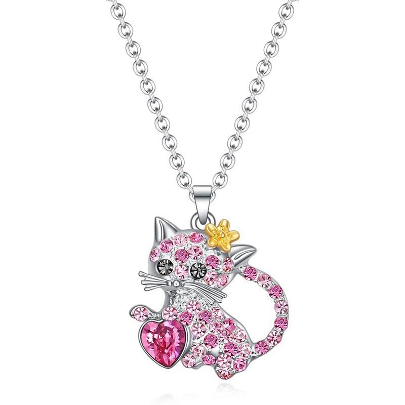 Wish cute colorful cat  pendant simple jewelry female animal cartoon collarbone chain necklace