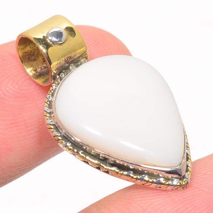 Natural Pink Opal Gemstone Two Tone 925 Solid Sterling Silver Pendant 1.25 e3a24