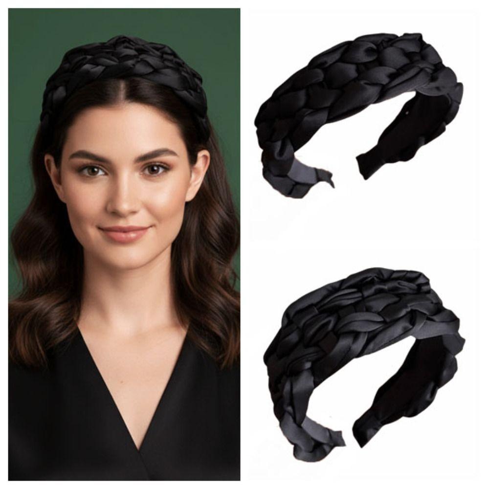Wide Braided Hairband Satin Women Head Hoop Fashion Black Headband  Travel