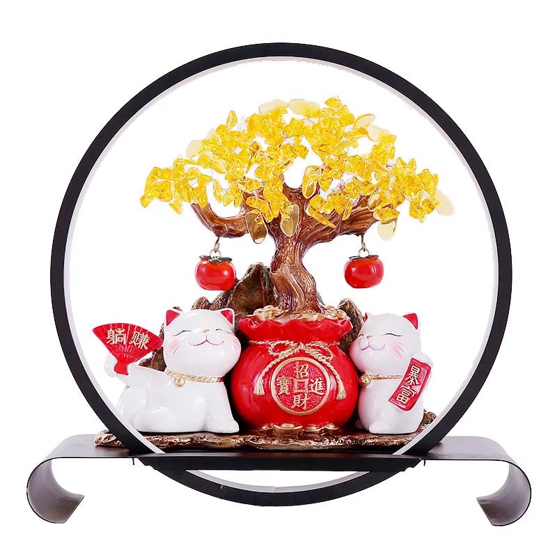 Lucky Cat Lantern Circle Lucky Money Tree Ornament Living Room Decoration Housewarming Opening Gift