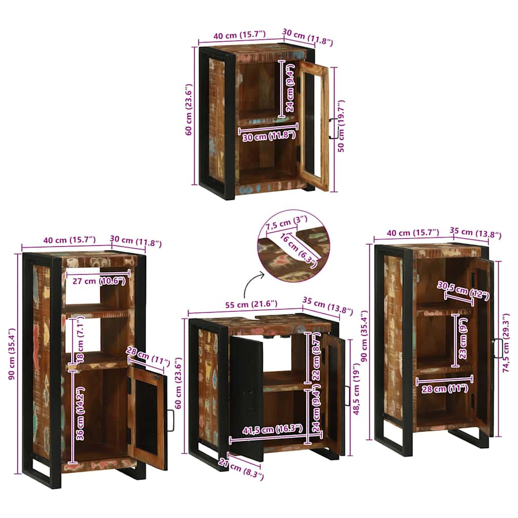 Bathroom Furniture Set with Shelf 4 pcs Multicolored Solid Reclaimed Wood