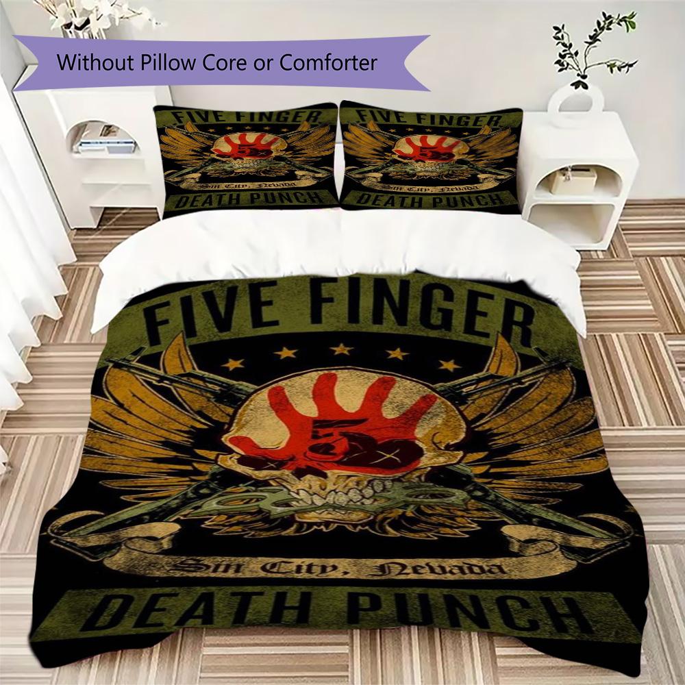 Five Finger Death Punch Pattern Bedding,Quilt Set Quilt Cover Pillowcase Home Birthday Gift (1*duvet cover+2*pillowcase,without core)XSJT0917404