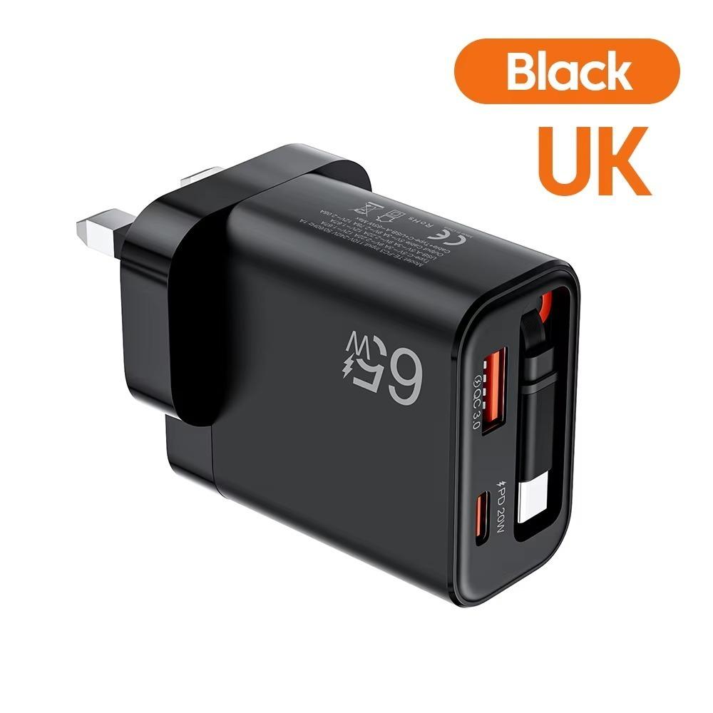 Multi Port Charging 65W Super Fast Charger Built In Cable GaN Charger Home and Office Use