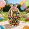 Glass Decorative Jar with Bunny Ears Lid Floral Pattern Egg Shaped Container for Home Seasonal Display Storage