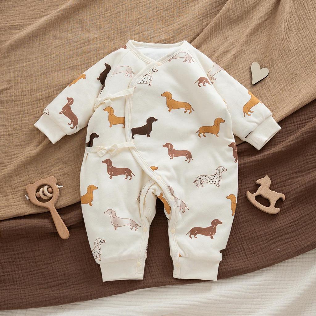 Autumn/Winter Quilted Cotton One-Piece for Newborns – Unisex Warm Hug Suit