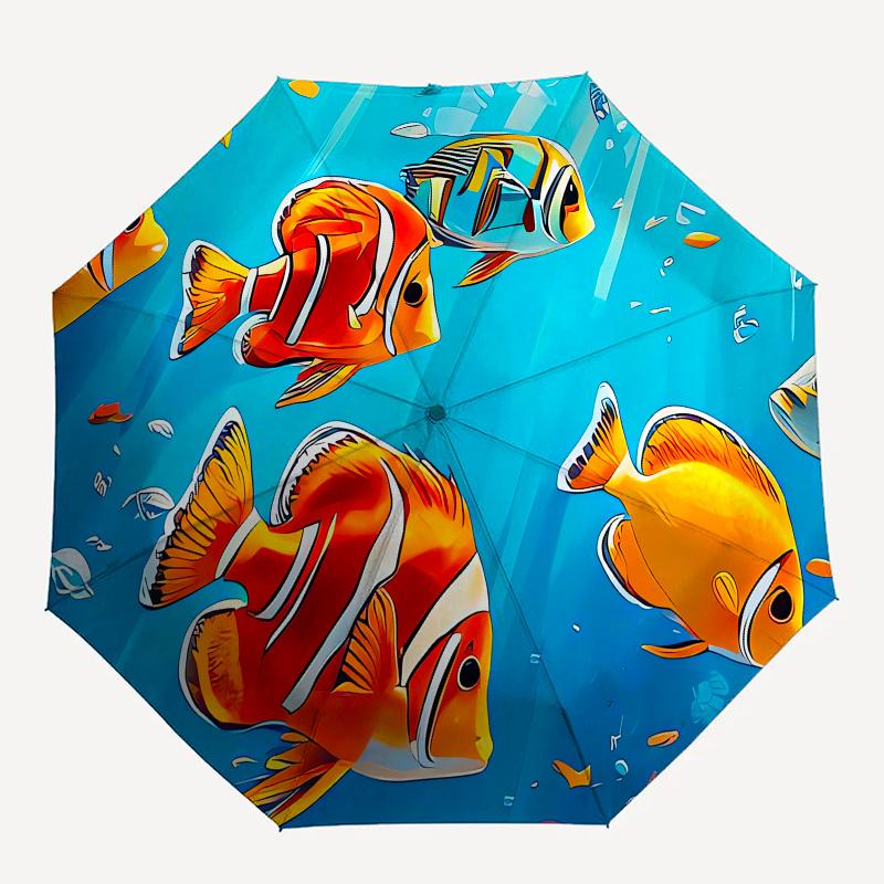 Clownfish, Aquarium Theme 8 Bone Hand Automatic Folding Umbrella, Compact and Portable Design, A Perfect Gift for Birthday, Christmas or Bus