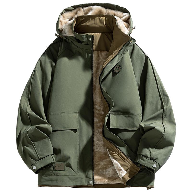 

2025 зимняя защита от холода повседневная ветрозащитная мужская мода воротник-стойка утолщенная мужская одежда утолщенная теплая куртка 5XL армия зеленый