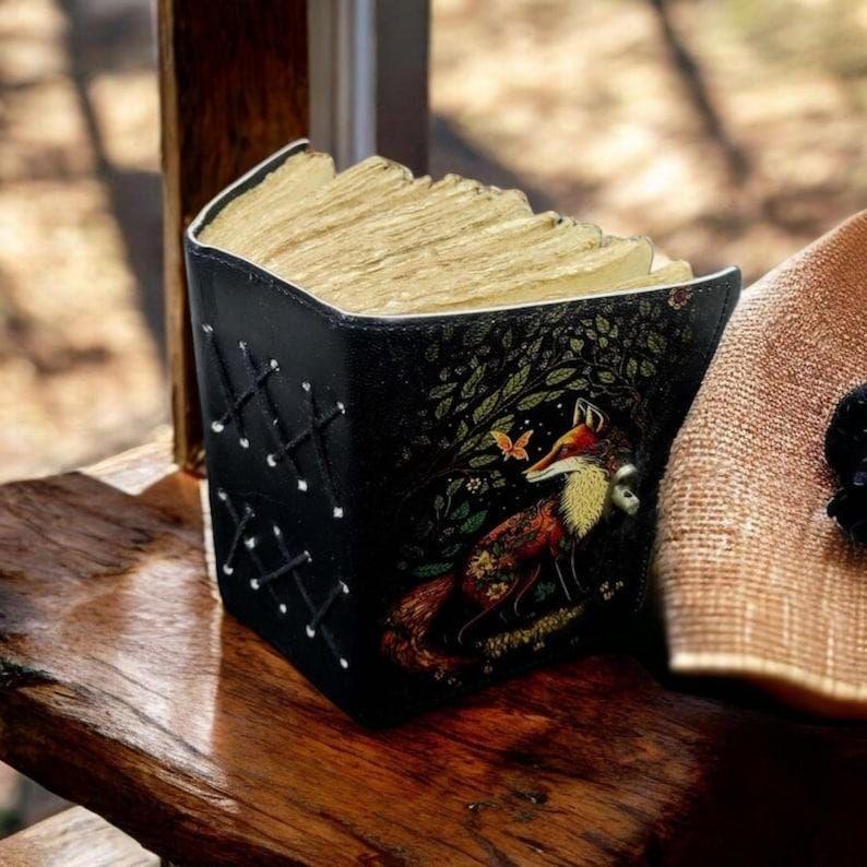 400 Page Large Fox Journal Vintage Handmade Leather Journal, Grimoire Fat Journal Blank Spell Book of Shadows Celestial Gifts For Him Her