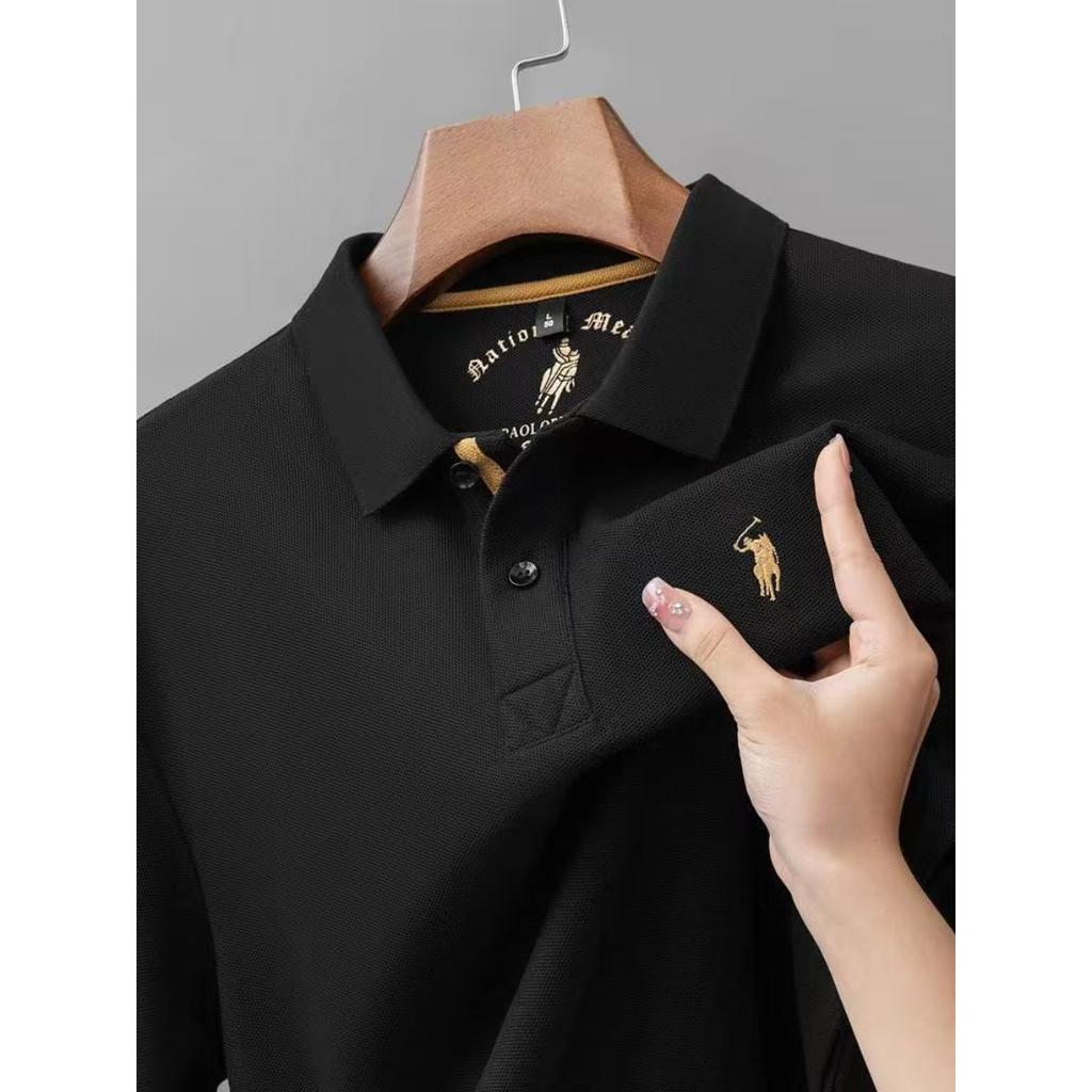 STORN 100% Reine Baumwolle Herbst und Winter Herrenmode Sportmarke Besticktes Pony Langarm POLO-Shirt Business Casual T-Shirt