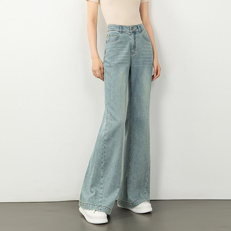Women's High Rise Flare Jeans Loose Fit Micro Stretch Denim Pants 2026 Summer Slim Floor-Length Bell Bottom Trousers