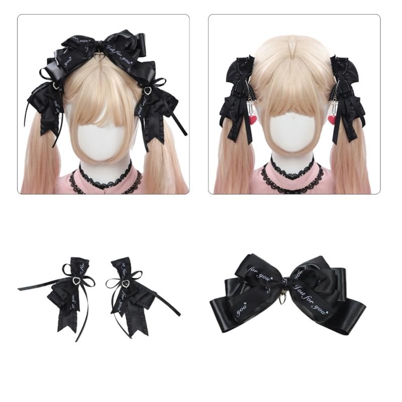 Cute Hair Clip with Heart Ribbon Bowknot Hairpin Easy To Use Suitable for Women Perfect for Daily Life Parties Weddings