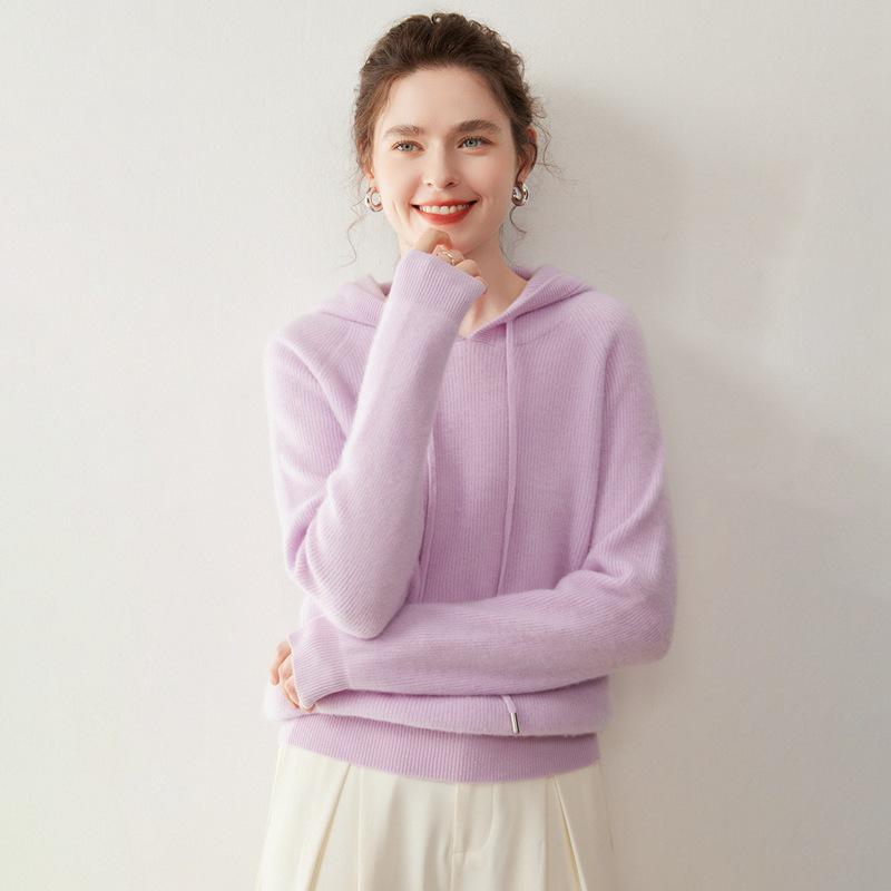 Women's Cashmere Yuanbao Stitch Hoodie - Loose Fit, Thick Knit, Age-Reducing, Casual for Autumn and Winter