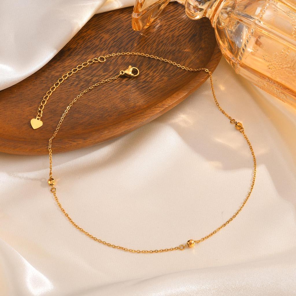 Minimalist Round Bead Necklace 18K Gold Plated for Women Gold Color Stainless Steel Flat Rolo Chain Jewelry Gifts