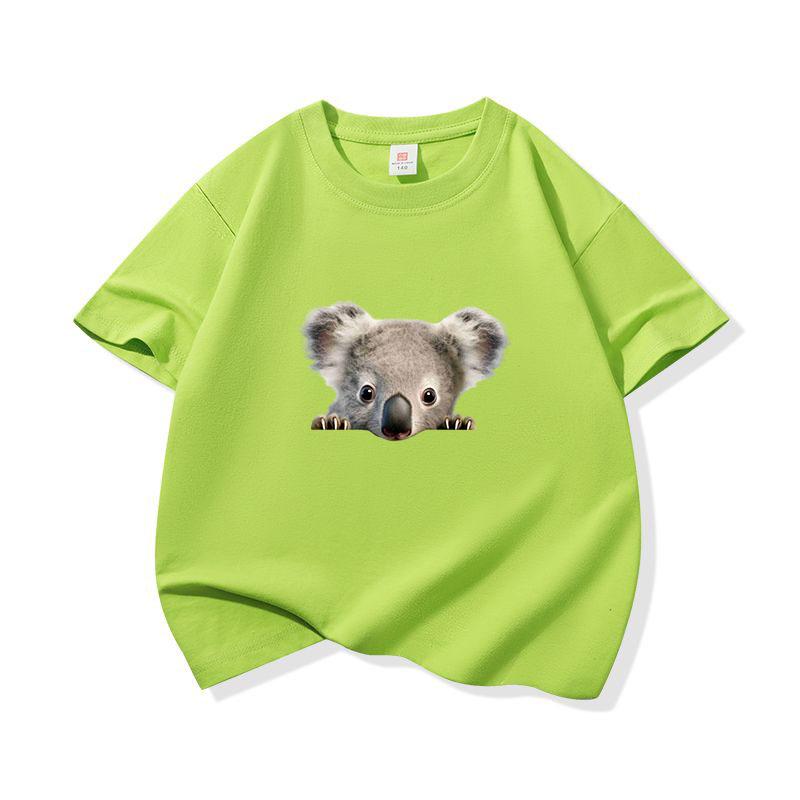 Bawełniany T-shirt dla dzieci Uroczy nadruk z wyłaniającym się koalą Okrągły dekolt Krótki rękaw Koszulka Casual Oddychająca Chłopcy Dziewczynki Letnie Topy