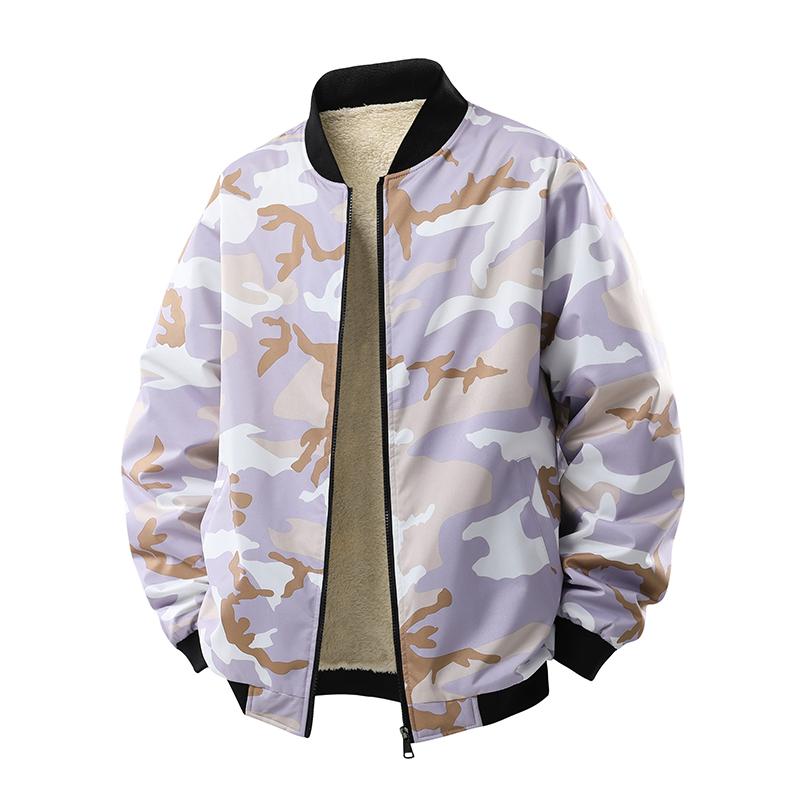 Middle Aged Youth Camouflage Jacket with Lamb Wool and Thickened Outer Layer Jacket, Plus Plus Loose Fit Jacket for Men