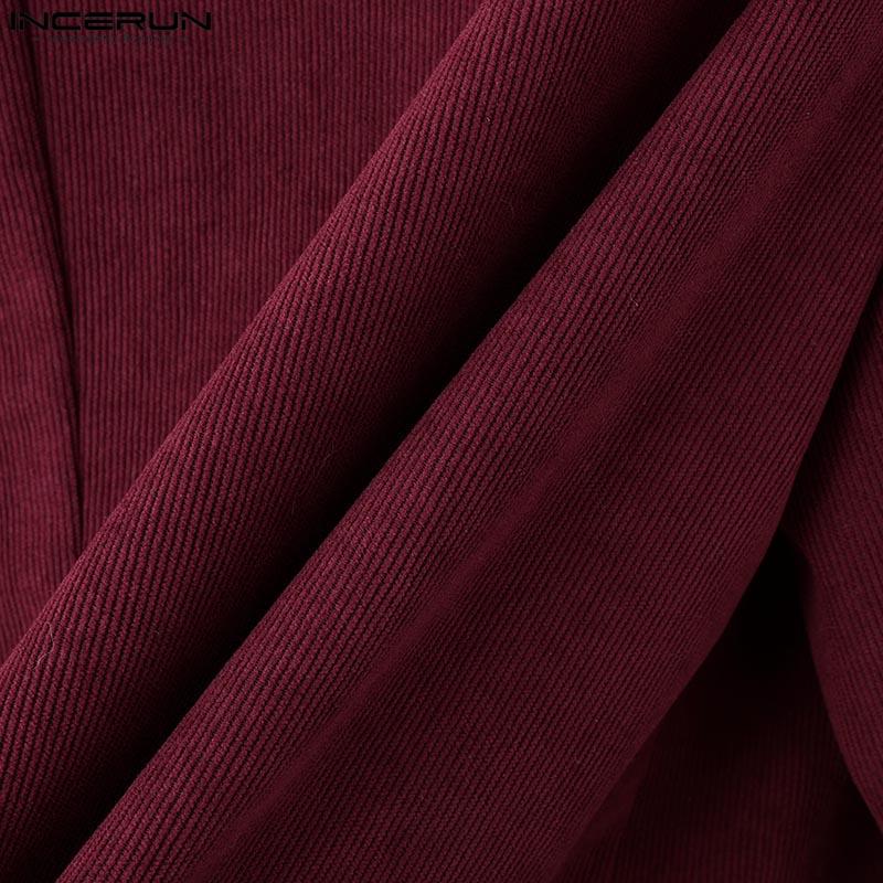 INCERUN Pánské S Dlouhým Rukávem Vpředu Křížené Nepravidelné Manšestrové Krátké Blejzry Kabáty