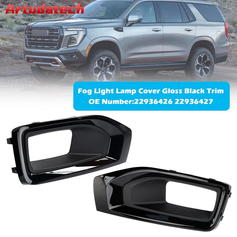 Artudatech Fog Light Lamp Cover Gloss Black Trim Pair For GMC Yukon / Yukon XL 2015- Car Accessories