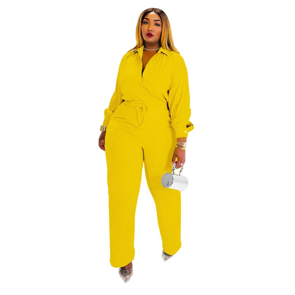 Women's Two-Piece Set: Long Sleeve Pleated Casual Shirt & Elastic Waist Straight Leg Pants