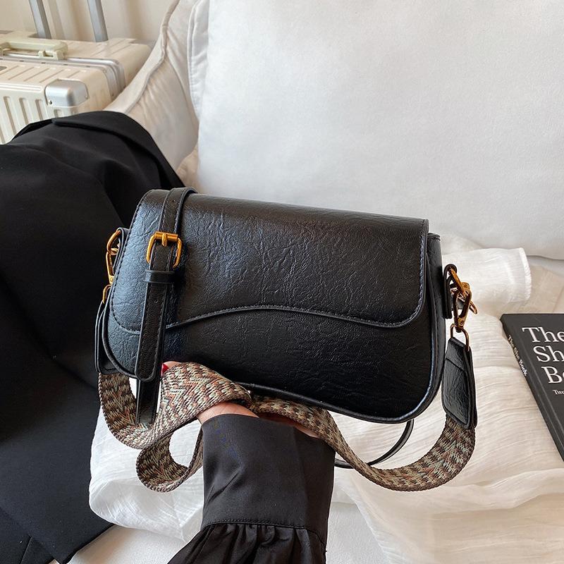 Women's Bag New Texture Wide Shoulder Strap Fashion Trend Single Shoulder Messenger Bag Simple Small Square Bag Women