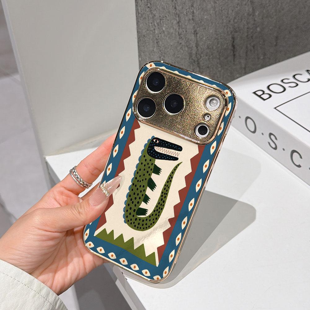 

Lucky Start Phone Case For iPhone 17 16 15 14 13 12 11 Pro Max 16E Gold Electroplated glass shell Boho Crocodile Folk Art Cover IPHONE17PRO